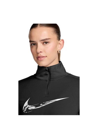 Nike Dri Fit Big Swoosh 1/4 Zip Training Runnig Sweatshirt Koşu Antrenman Üstü Siyah Siyah