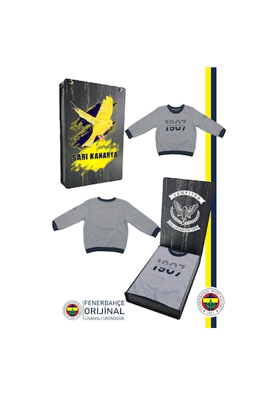 Fenerium Fenerbahçe Lisanslı Uzun Kol Lacivert Bebek 1907 Sweat Hediyelik Ahşap Kutulu Gri