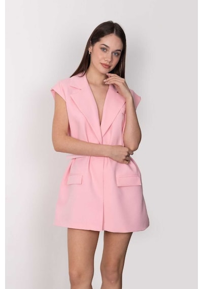 Rawea Kemerli Şal Yaka Blazer Yelek - Oversize & Pamuklu Pembe