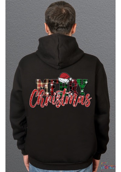 Bumeta Glitter Merry Christmas Noel Sweatshirt Unisex Kapüşonlu Hoodie Siyah