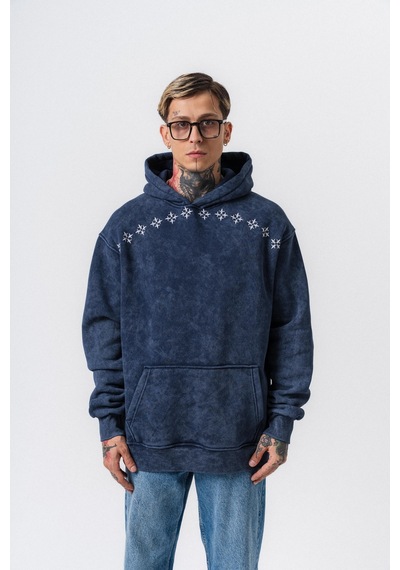 Respire Erkek Muse Baskılı Yıkamalı Kapüşonlu Oversize Hoodie Lacivert