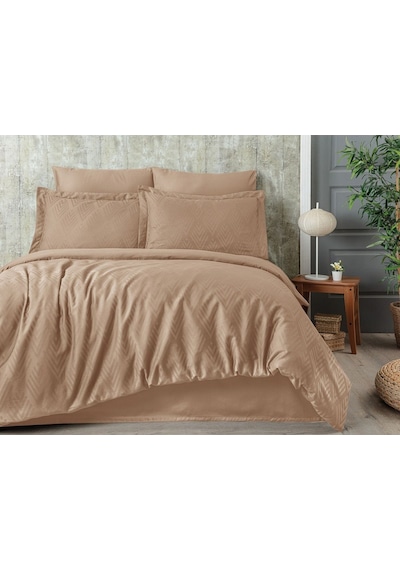 Tivoli Jakarlı %100 Pamuk Saten Çift Kişilik Nevresim Takımı - Dimanond - Kapuçino - 200x220 Cm Cappuccino