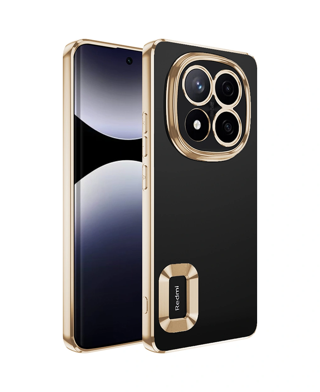 Xiaomi Redmi Note 14 Pro 5g Kılıf Logo Gösteren Parlak Kenarlı Kamera Lens Korumalı Şeffaf Omega Silikon Kapak Gold