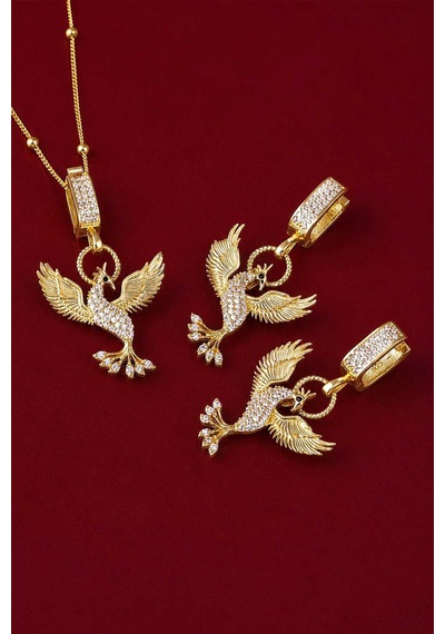 Gümüş Pazarım Beyaz Taşlı Altın Kaplama 925 Ayar Gümüş Anka Kuşu Gümüş Set 81889226