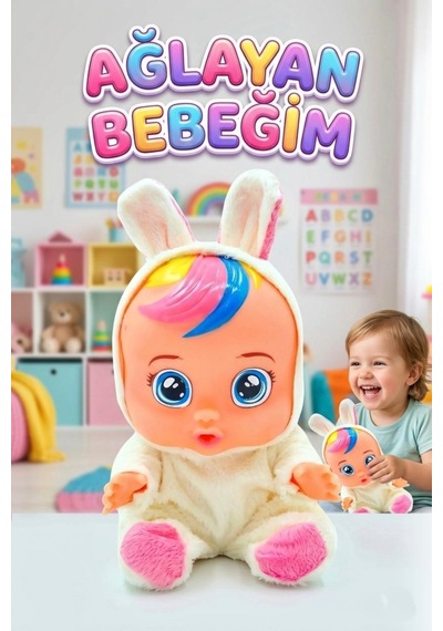 Beyaz Kostümlü Ağlayan Ve Konuşan Et Bebek Emzikli Ve Biberonlu İnteraktif Oyuncak Bebek
