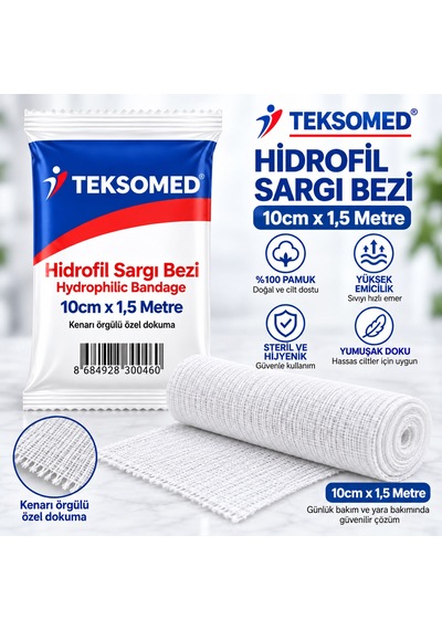 Teksomed Hidrofil Sargı Bezi 10 Cm X 1,5 Metre 10 Adet