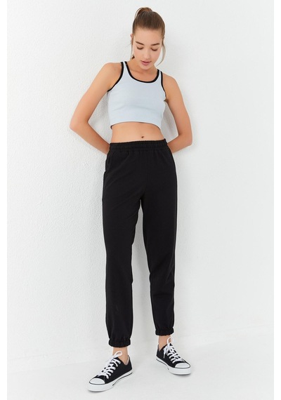 Tommy Life Taş Basic Sıfır Kol Dar Kalıp U Yaka Kadın Crop Top Atlet - 97162 Taş