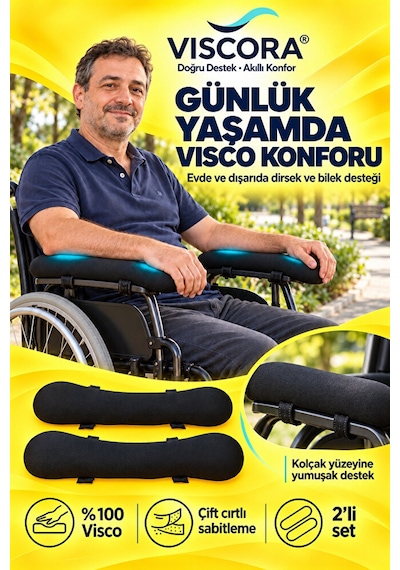 Visco Tekerlekli Sandalye Kolçak Destek Pedi 2 Li Cırtlı Dirsek Ve Bilek Destek Minderi