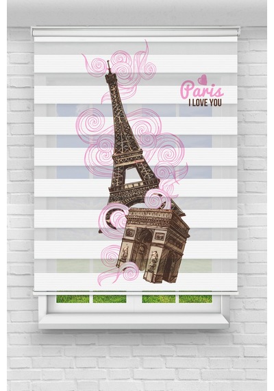 Perdecizade Enxboy Pembe Paris Dijital Baskılı Zebra Perde-cocuk Odası-stor Perde Renkli