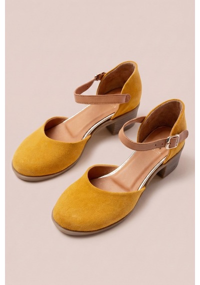 Analin Shoes Kadın Hakiki Deri Burnu Kapalı Bilekten Bağlı Sandalet Sarı
