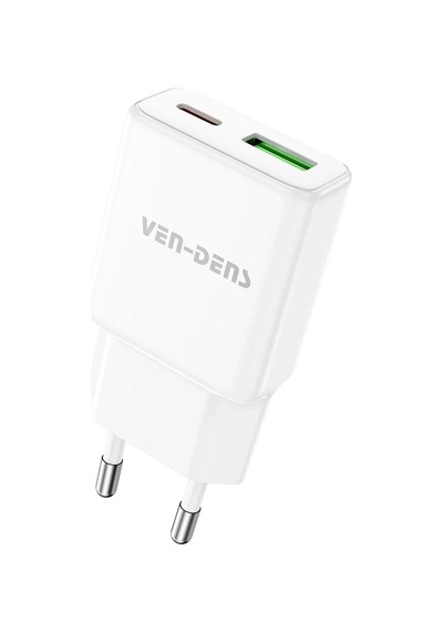 Ven-dens Vd-tc017bac 30 W Pd Type-c Hızlı Şarj Adaptörü, Usb-c Ve Usb-a Çift Port, Kompakt, Beyaz