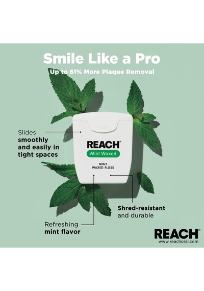 Reach Diş İpi, Mumlu, Nane, 200 Yard 4'lü Paket