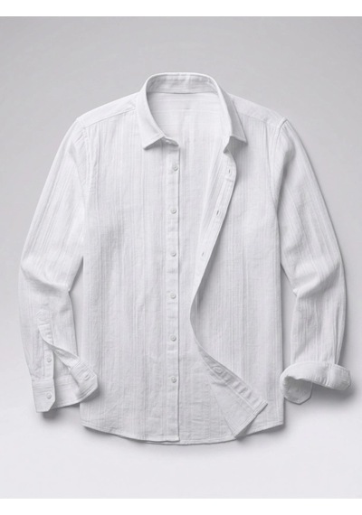 Valensdesign Erkek Armürlü Yarım Oversize Müslin Gömlek Beyaz
