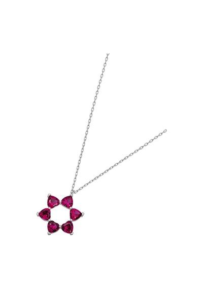 Aşkın Fısıltısı 45 + 5 Cm Uzatmalı Zincir Ruby Kalp Taşlı 925 Ayar Gümüş Kolye Gümüş