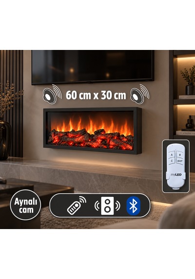 Dekoratif Elektrikli Bluetoothlu Yapay Şömine 60x30x15