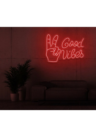 Good Vibes Yazılı Ve Şekilli Neon Tabela Kırmızı