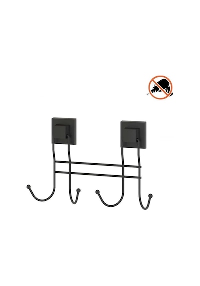 Tekno Tel Ef-252 Siyah 4'lü Askı Bornozluk Yapışkanlı/vidalı Deliksiz Metal Banyo Havluluğu Siyah