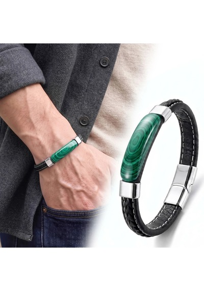 Moncuk Design Malahit Verde Doğal Taşlı Deri Çelik Erkek Bileklik 33512b1d17 Çok Renkli