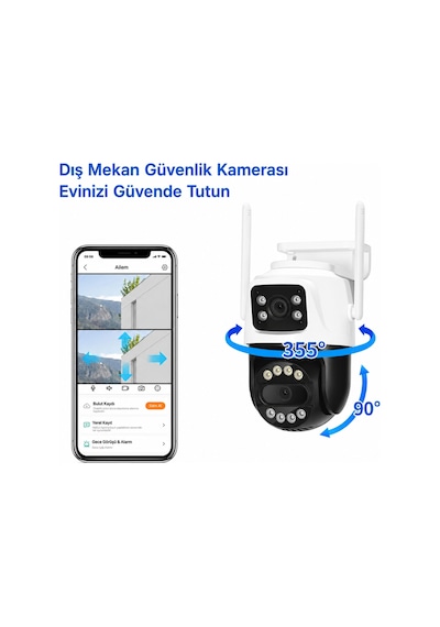6mp Çift Lens Wifi Ip Güvenlik Kamerası 360 Ptz Hareket Takipli Gece Görüşlü Ip66 Su Geçirmez Sesli Alarm 2 Yönlü Konuşma