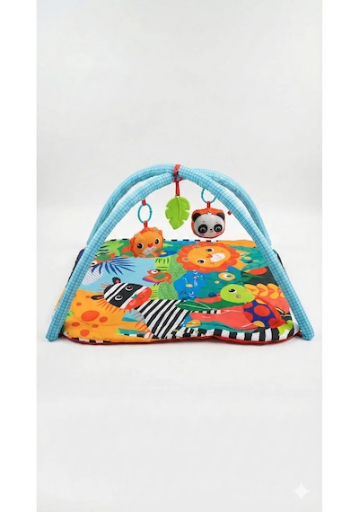 Jungle Play Halısı Bebek Aktivite Halısı Oyuncaklı Oyun Halısı Minderi Mavi