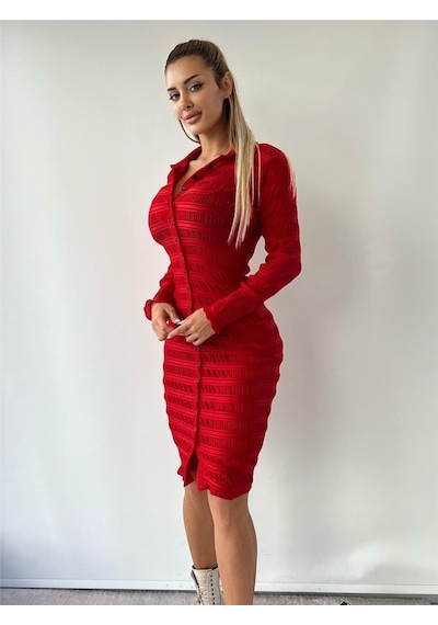 Pink Life İthal Yumuşak Dokulu Kumaş Midi Boy Gömlek Elbise