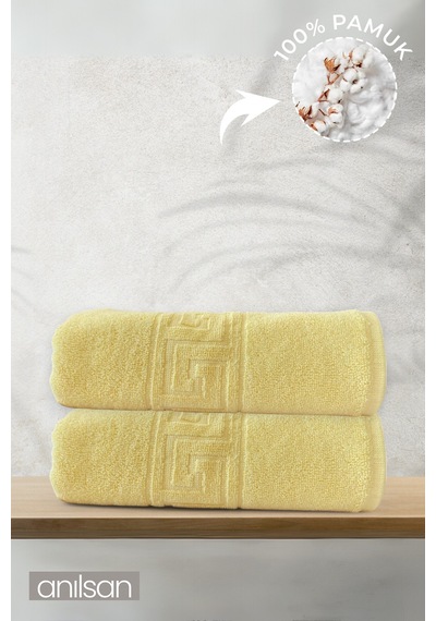 2'li Sarı Greek Banyo Havlusu - 70x140 Cm, 490 Gr, %100pamuk, Spa Ve Otel Havlusu Sarı