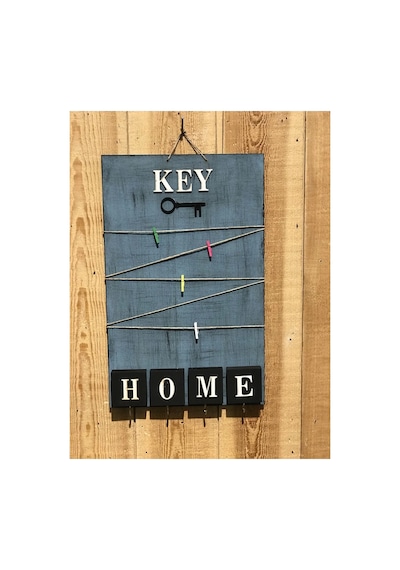 Dekoratif Home Keys Ahşap Resimlik Ve Notluk Saks Mavisi Lisinya
