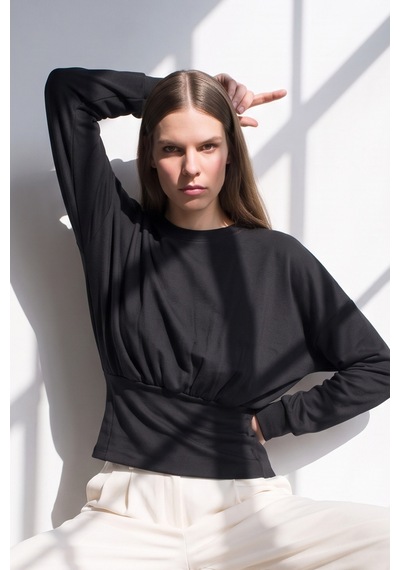 Barrels And Oıl Kadın Bel Detaylı Uzun Kol Sweatshirt - Siyah Siyah