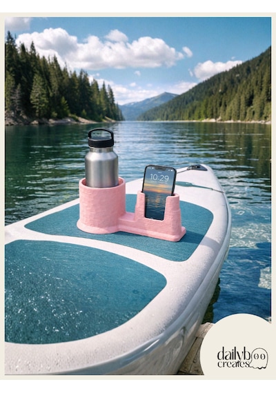 Sup Board Telefon Termos Tutucu Paddle Board Kano Aksesuar Seti Kürek Sabitleme + Organizer + Telefon & İçecek Tutucu + Charm Anahtarlık + Kişiye Özel İsimlik Pembe
