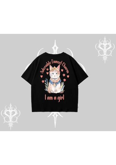 Tarzsokak Cute Princess Kedi Tasarımlı Arka Baskılı Oversize Tshirt Siyah Tarzsokak Cute Princess Kedi Tasarımlı Arka Baskılı Oversize Tshirt Siyah