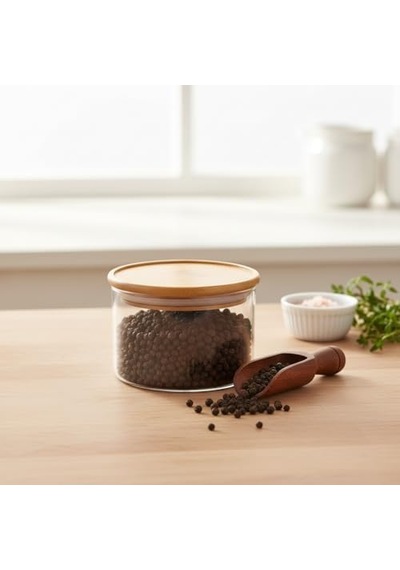 Bambu Kapaklı Borosilikat Cam Saklama Kabı - 200 Ml Vakumlu Küçük Boy Baharatlık Ve Erzak Kavanozu 7009