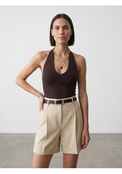 Dilvin 21231 Halter Yaka Bodysuit-koyu Kahve