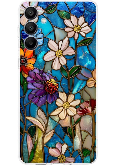 Printify Samsung Galaxy A17 İle Uyumlu Vitray Mavi Bahar Tasarımlı Şeffaf Silikon Kılıf Şeffaf