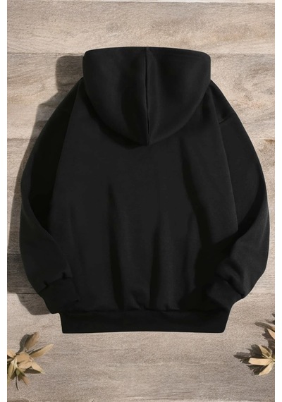 Present Baskılı Oversize Sweatshirt Siyah