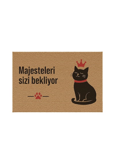 Decovetro Kapı Önü Halı Paspas Majesteleri Bekliyor Kedi Baskılı 40 X 60 Cm Çok Renkli