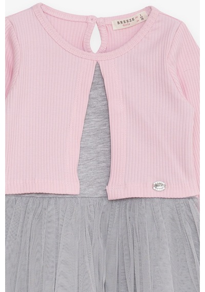 Breeze Kız Çocuk Uzun Kollu Elbise Tüllü 3-8 Yaş, Pembe