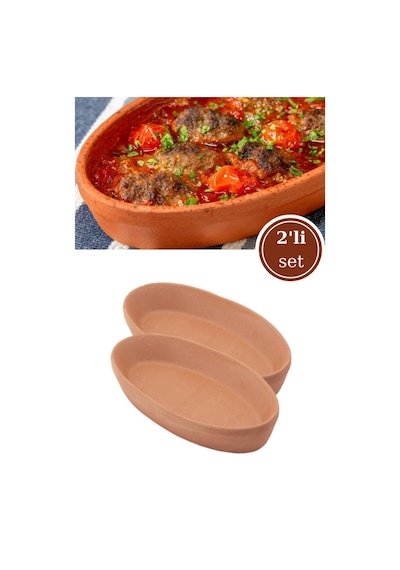 Elizi Çömlekleri 2 Adet Toprak Kayık Kase, Kayık Güveç Fırın Kabı 2 Li Set Küçük Boy 23x12cm Toprak