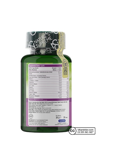 Natures Supreme Hair Skin Nails 30 Tablet Aromasız