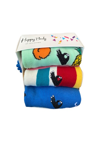 Happy Body (ART.24268-1) Unisex Soket Nakışlı Desenli Yıkamalı