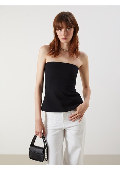 Lcw Vision Siyah Straplez Yaka Peplum Bluz