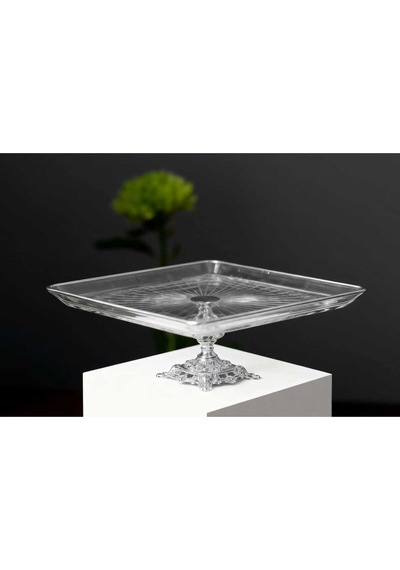 Çnr Home Collection Metal Ayakli Kare Sunum Servis Tabakliği Gümüş