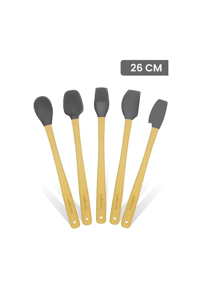 Valletta Indigo 5'li Gri Bambu Silikon Spatula Seti Uzun 26 Cm
