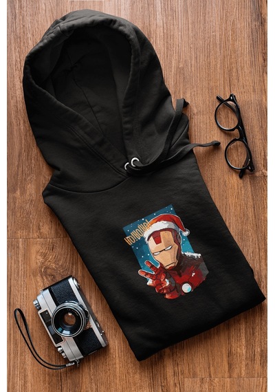 İron Man Hohoho Yeni Yıl Kapşonlu Sweatshirt 001