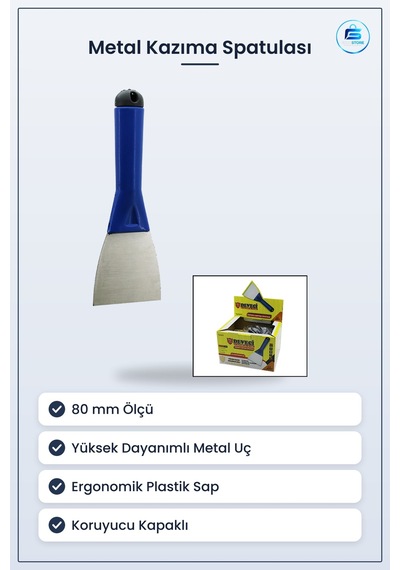 80 Mm Metal Kazıma Spatulası Plastik Saplı Kapaklı Boya Vernik Ya