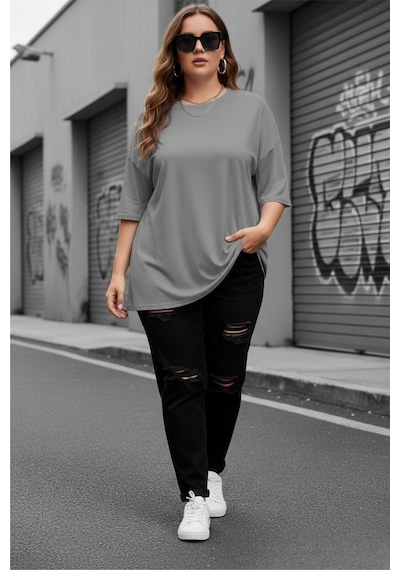 Mily Kadın Büyük Beden Battal Basic Bisiklet Yaka Pamuklu T-shirt Rahat Kesim Unisex Sevgili Kombini Gri Mily Kadın Büyük Beden Battal Basic Bisiklet Yaka Pamuklu T-shirt Rahat Kesim Unisex Sevgili Kombini Gri