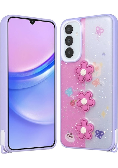 Samsung Galaxy Uyumlu A25 Kılıf Parlayan Sıvılı Simli Kabartma Figürlü Zore Cevze Kapak