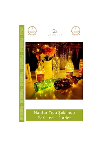 Led Gün Işığı Dekoratif Şişe İçi Pilli Şık Ambiyans Işık Mantar Tıpa Şeklinde Peri Led - 2 Adet Çok Renkli