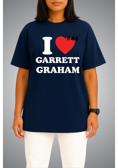 Bahriyeli Collection Oversize Off Campus I Love Garrett Graham Göğüs Baskılı Beyaz Unisex T-shirt Lacivert