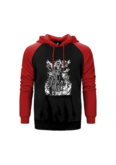 Motörhead Lemmy Kilmister Motorbike Fire Kırmızı Renk Reglan Kol Kapşonlu Sweatshirt Kırmızı