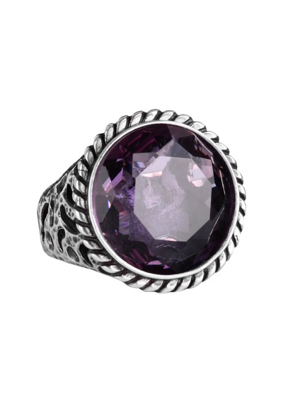 925 Ayar Gümüş Erkek Yüzük - El Yapımı Amethyst Yapay Taş Yüzük - Modern Tasarım Gümüş